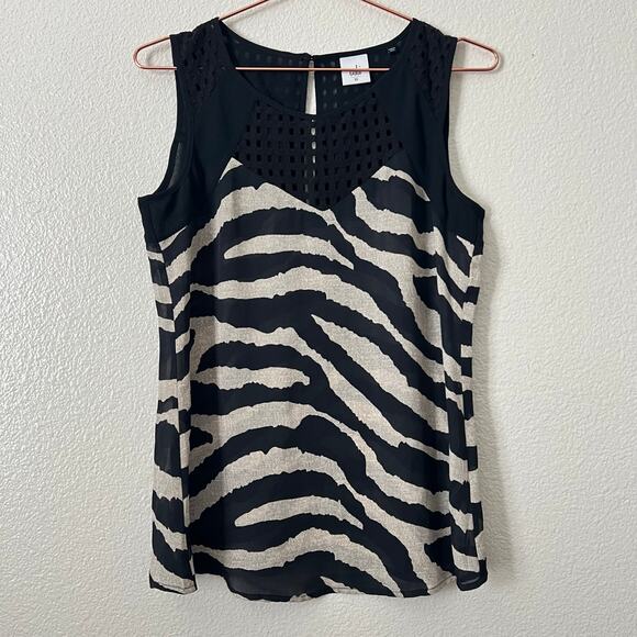Cabi 5046 Tivoli Top Zebra Print black tan mesh trim - Picture 2 of 6